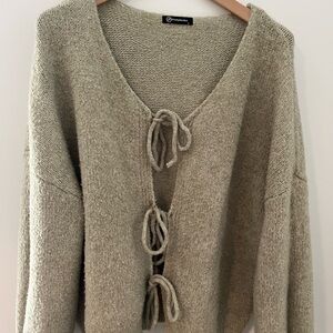 Beige Cardigan with Bow Details